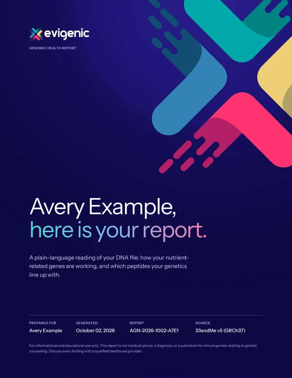 Example Evigenics genomic health report cover